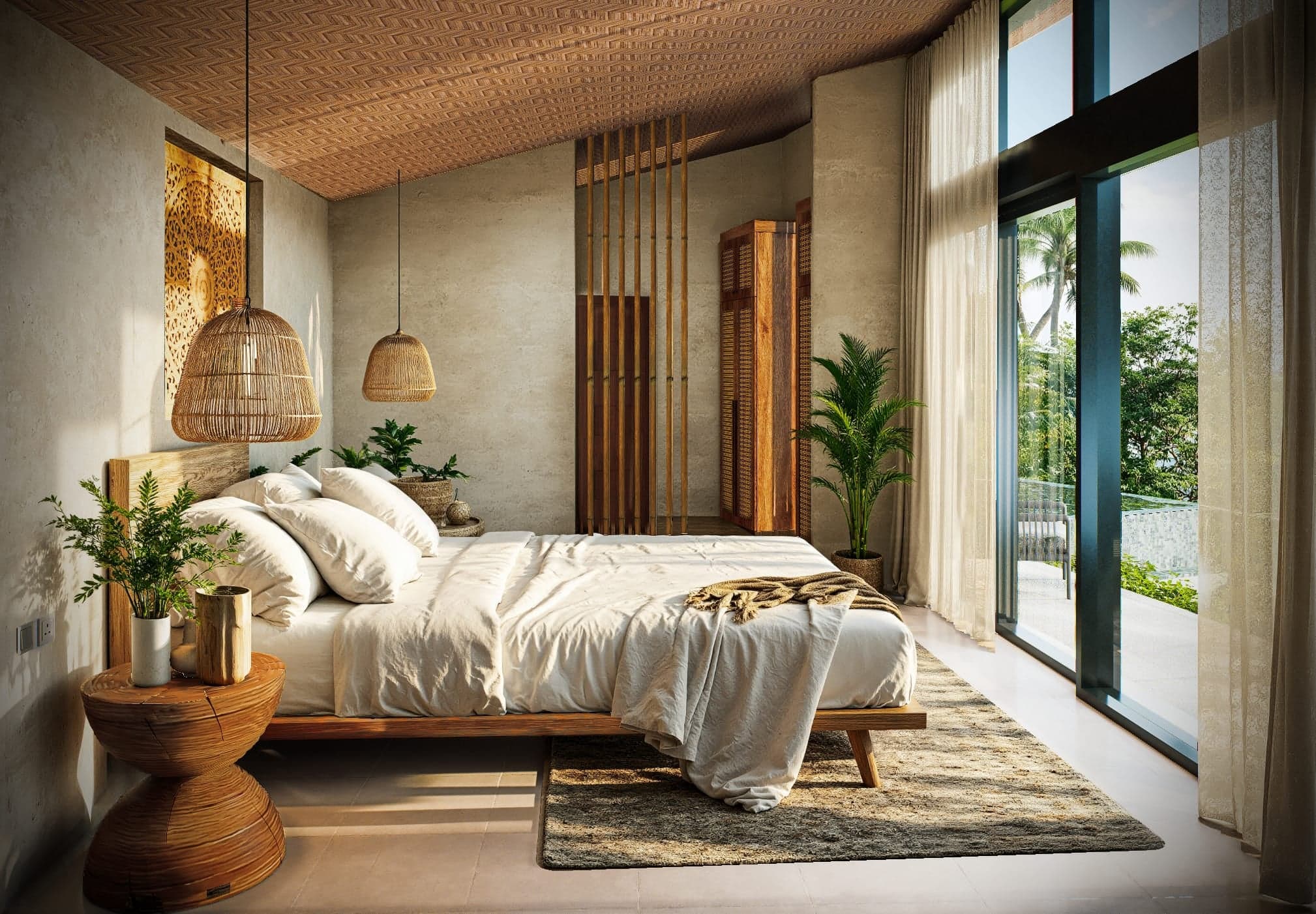 Resort Studio interior with bedroom and indoor-outdoor connection